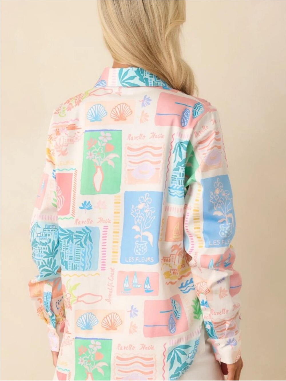 Prosperina Paula Multi Print Cotton Button Front Blouse Top NWT Size Large - Picture 3 of 4